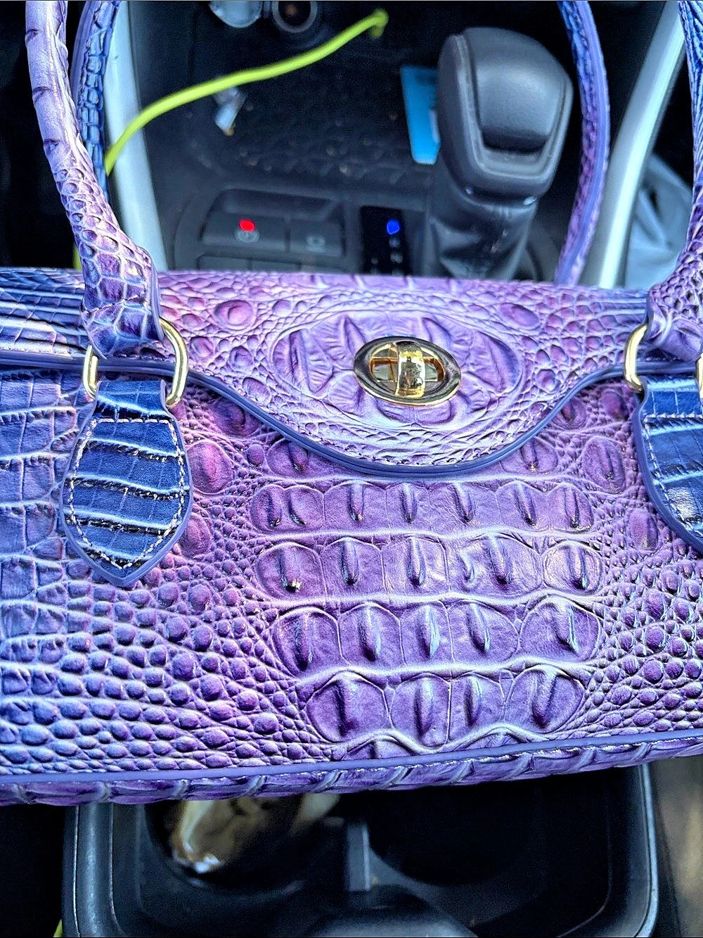 Brahmin Genie Crocodile-Embossed Shoulder Bag Purple & Blue